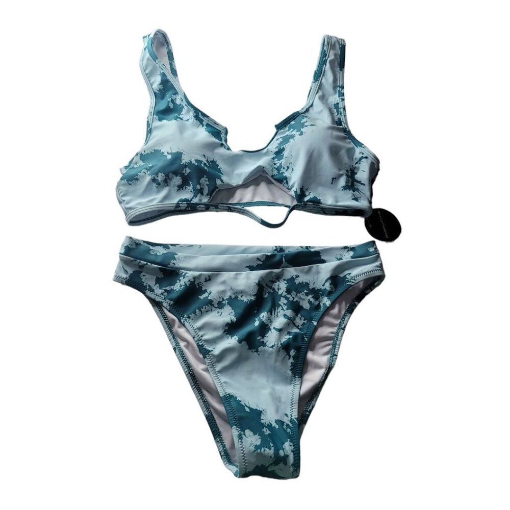 Blooming Jelly Bikini Blue Green Splatter Print Womens Medium Two Piece Swimsuit